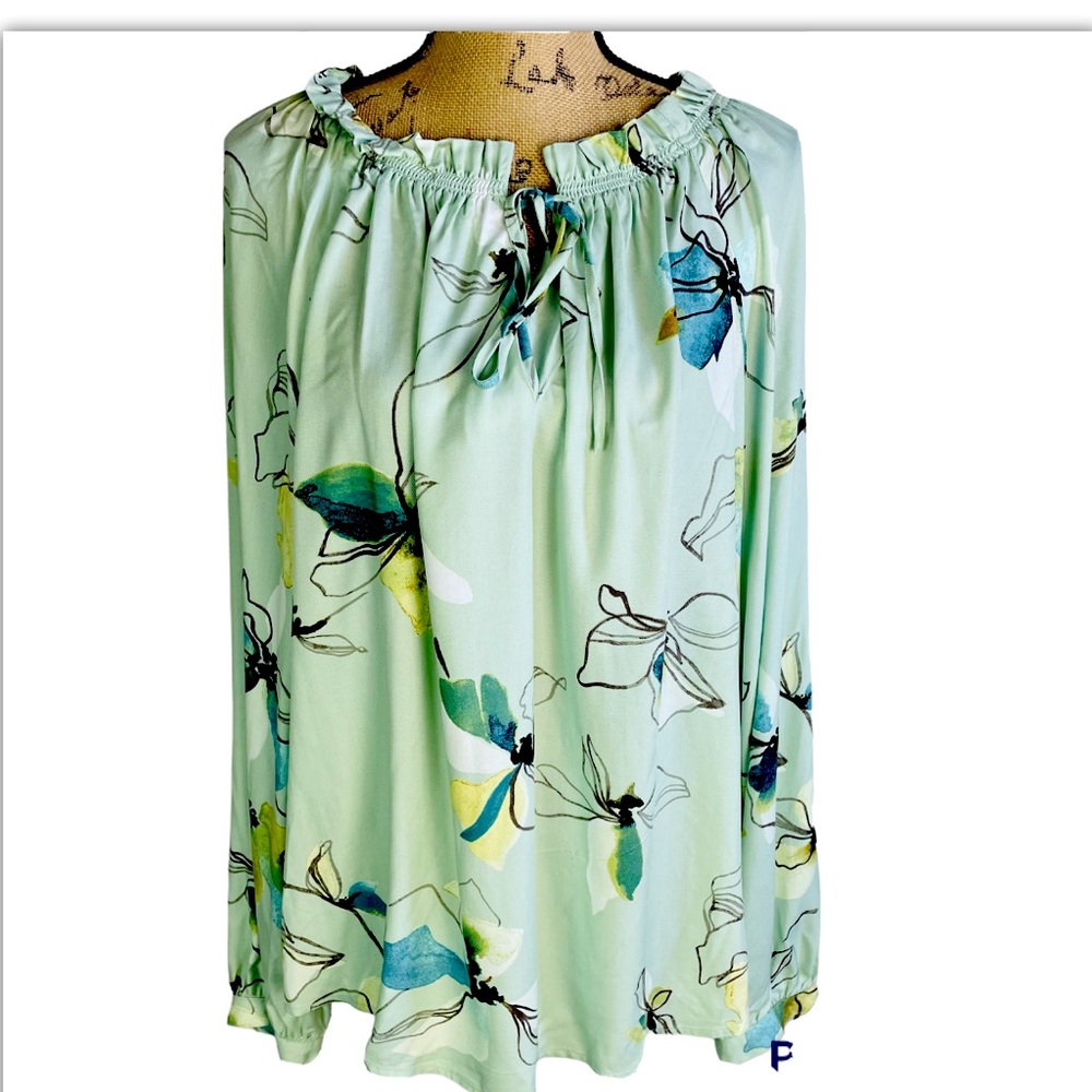 Boho Mint Floral Rayon Blend Woman Plus Blouse Top Shirt Tunic XXL New